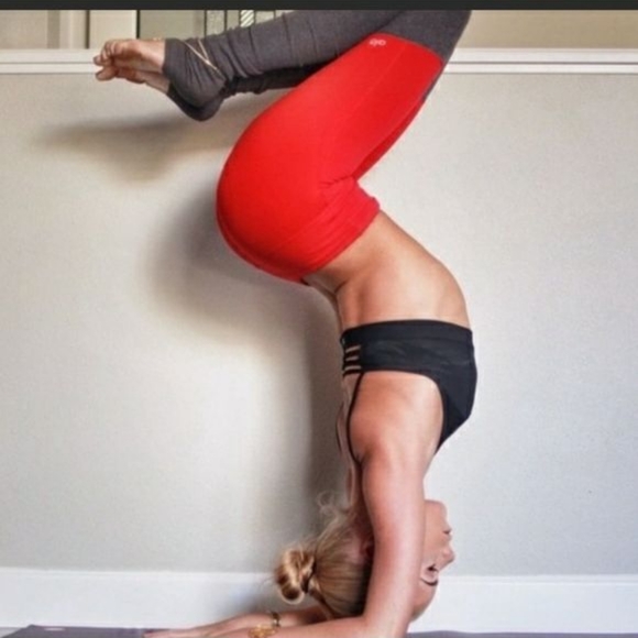 Alo Yoga Goddess Ribbed Leggings Mid/Low Rise Red Gray Women’s Small - Picture 6 of 11